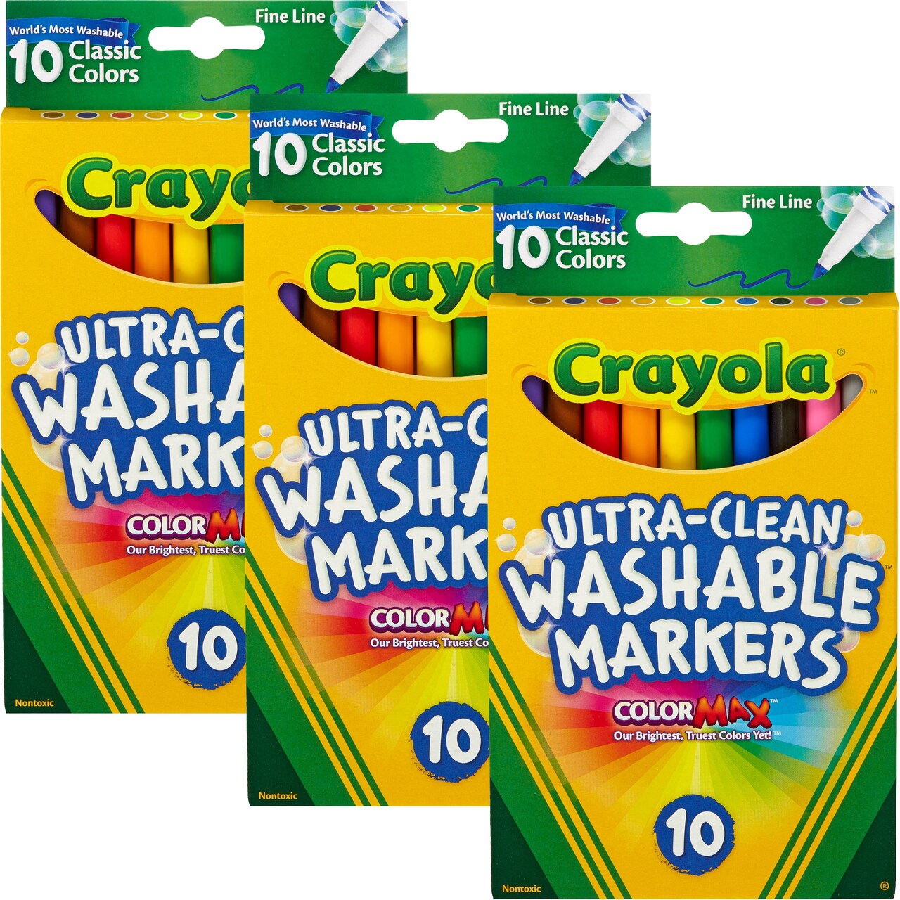 Multipack of 3 - Crayola Ultra-Clean Fine Line Washable Markers-Classic Colors 10/Pkg